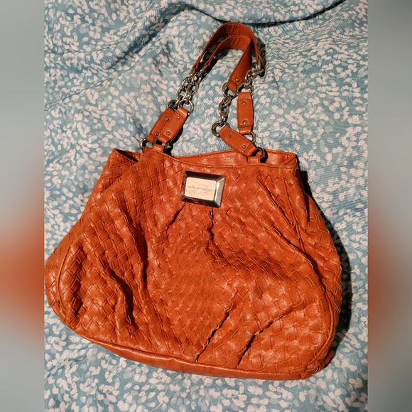 Dana Buchman Boho Faux Leather Woven Orange Purse - Picture 15 of 16